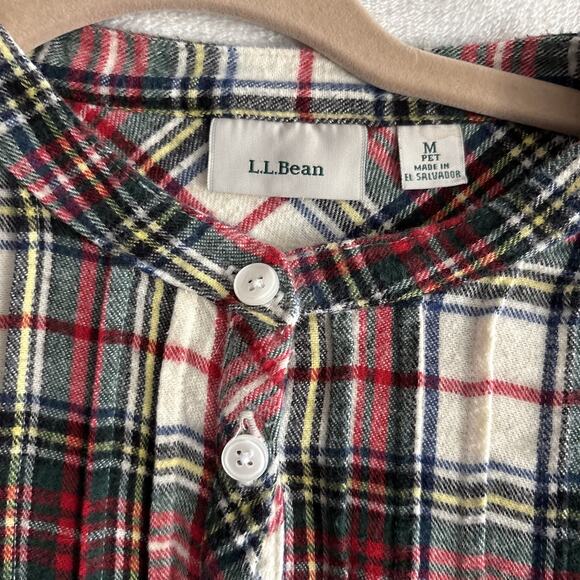 Vtg L.L. Bean Nightgown Medium Petite Plaid Pintuck Flannel Long Sleeve - Picture 2 of 9